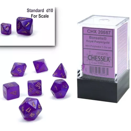 Borealis 7-Piece Mini Dice Set Royal Purple With Gold