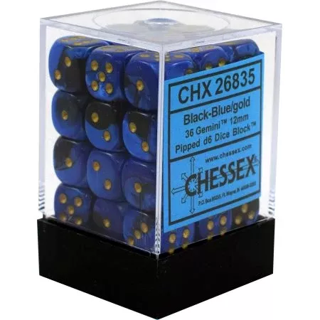 Gemini 36-Piece Dice Set Black & Blue With Gold