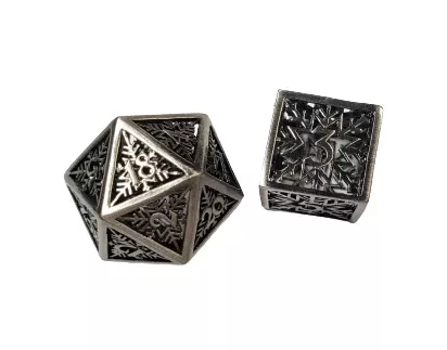 Silver Snowflake 7-Piece Hollow Metal Dice Set